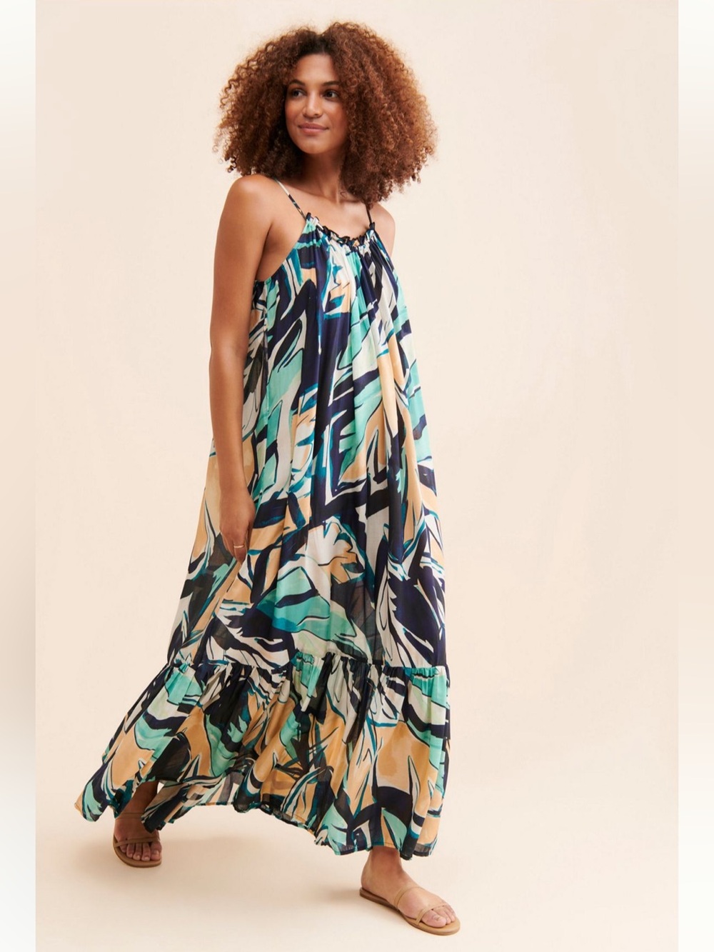Anthropologie Malika Low Back Tropical Leaf Maxi Dress